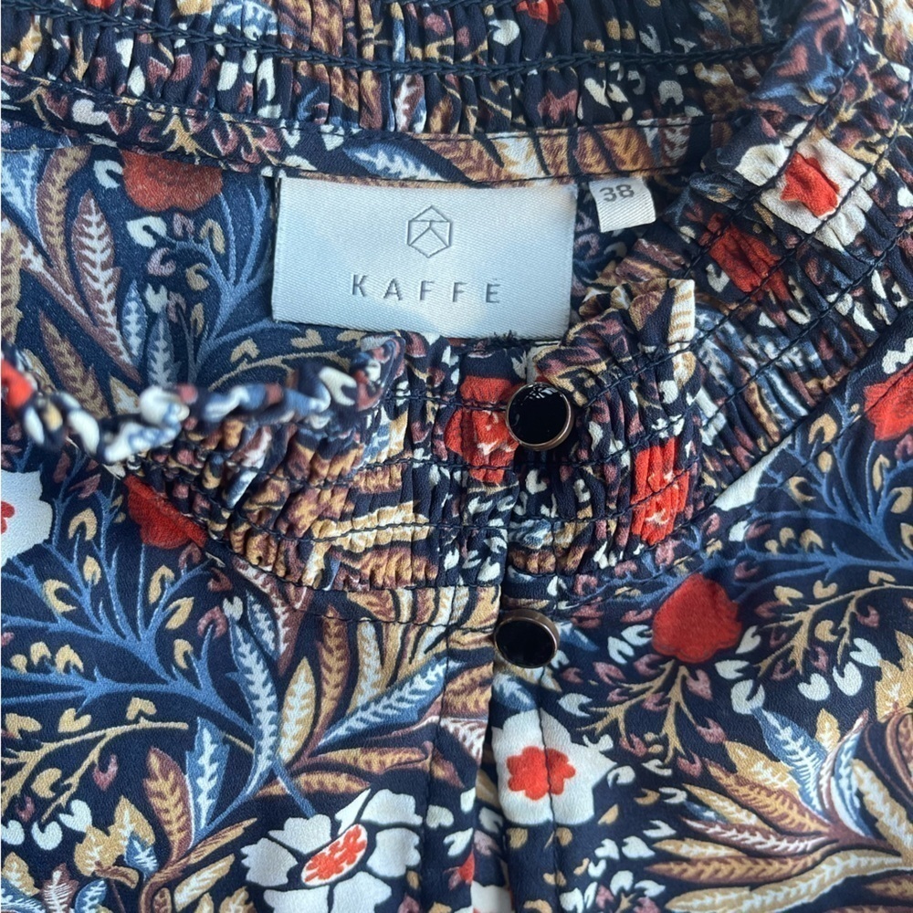 Kaffe Blue & Orange Floral Peasant Midi Dress US M/UK 38 - Picture 9 of 10